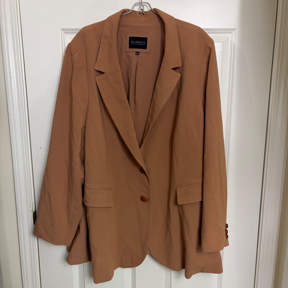 Eloquii Camel Tan Longline Blazer Size 28 Two Button Stretch Workwear Jacket